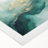 Modern Fluid Art Print – Teal & Gold Abstract Canvas Decor