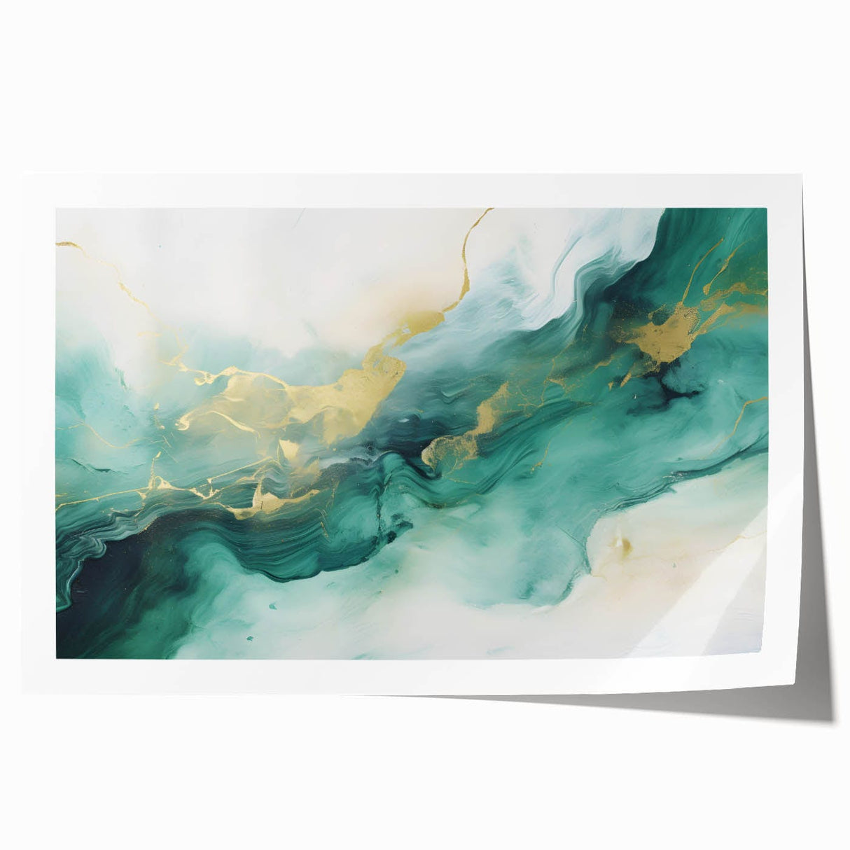 Modern Fluid Art Print – Teal & Gold Abstract Canvas Decor
