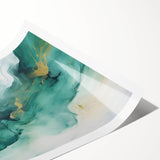 Modern Fluid Art Print – Teal & Gold Abstract Canvas Decor