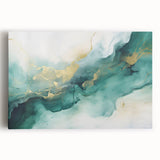 Modern Fluid Art Print – Teal & Gold Abstract Canvas Decor