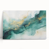 Modern Fluid Art Print – Teal & Gold Abstract Canvas Decor
