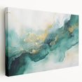Modern Fluid Art Print – Teal & Gold Abstract Canvas Decor
