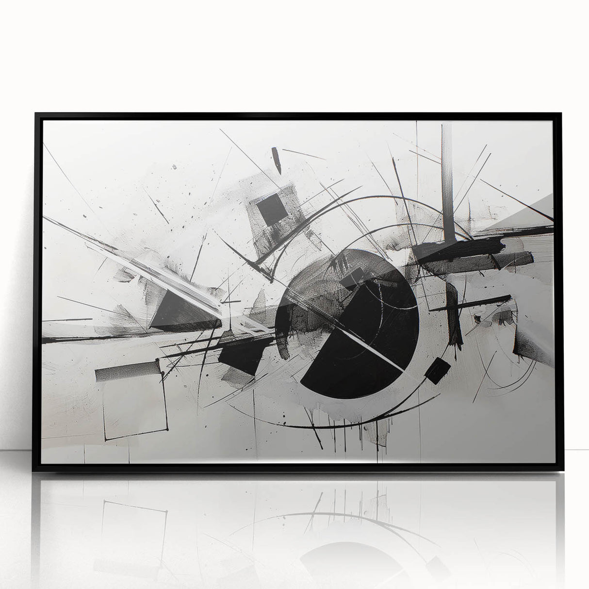 Black and White Geometric Wall Art - Modern Abstract Canvas