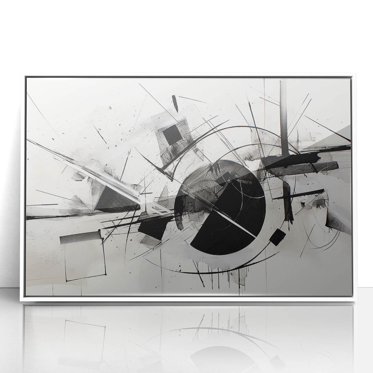 Black and White Geometric Wall Art - Modern Abstract Canvas