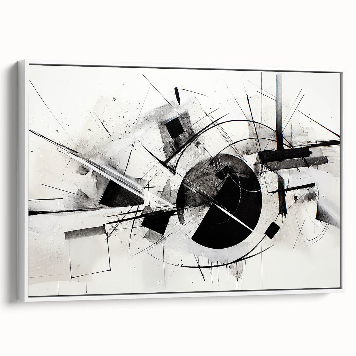Black and White Geometric Wall Art - Modern Abstract Canvas