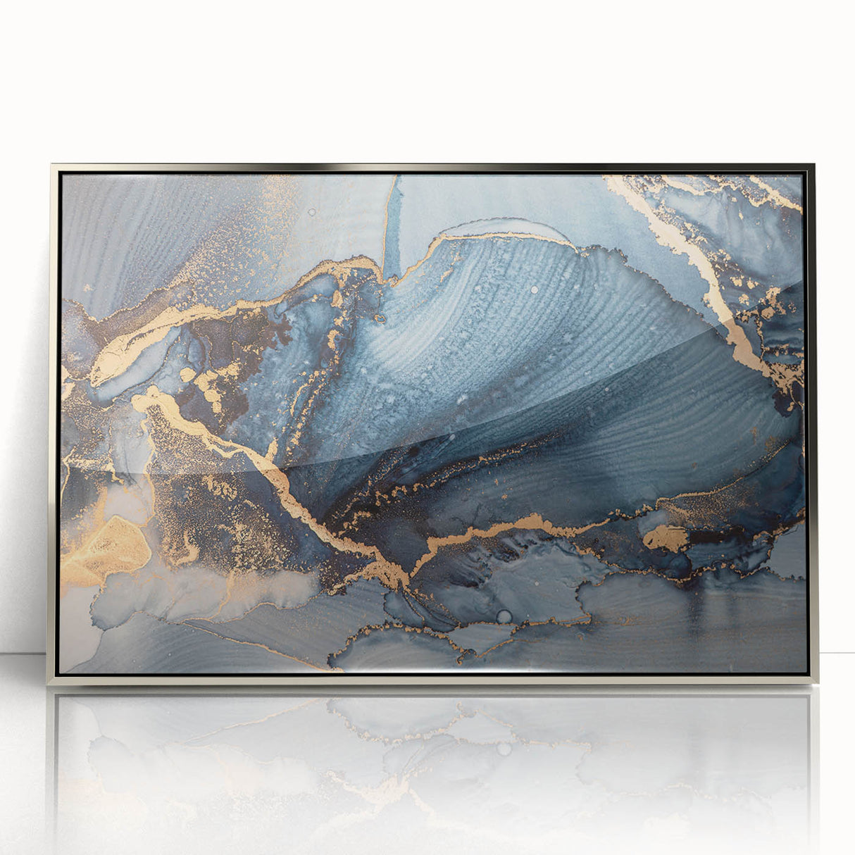 Modern Luxury Abstract Paintings – Navy & Gold Canvas Art