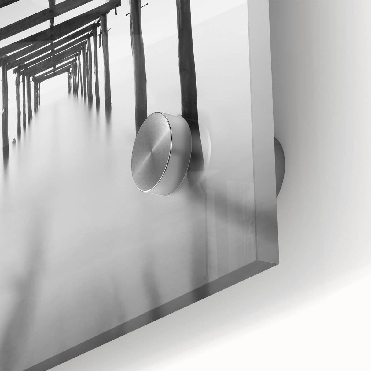 Minimalist Coastal Landscape Art – Pier Perspective in Monochrome