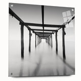 Minimalist Coastal Landscape Art – Pier Perspective in Monochrome