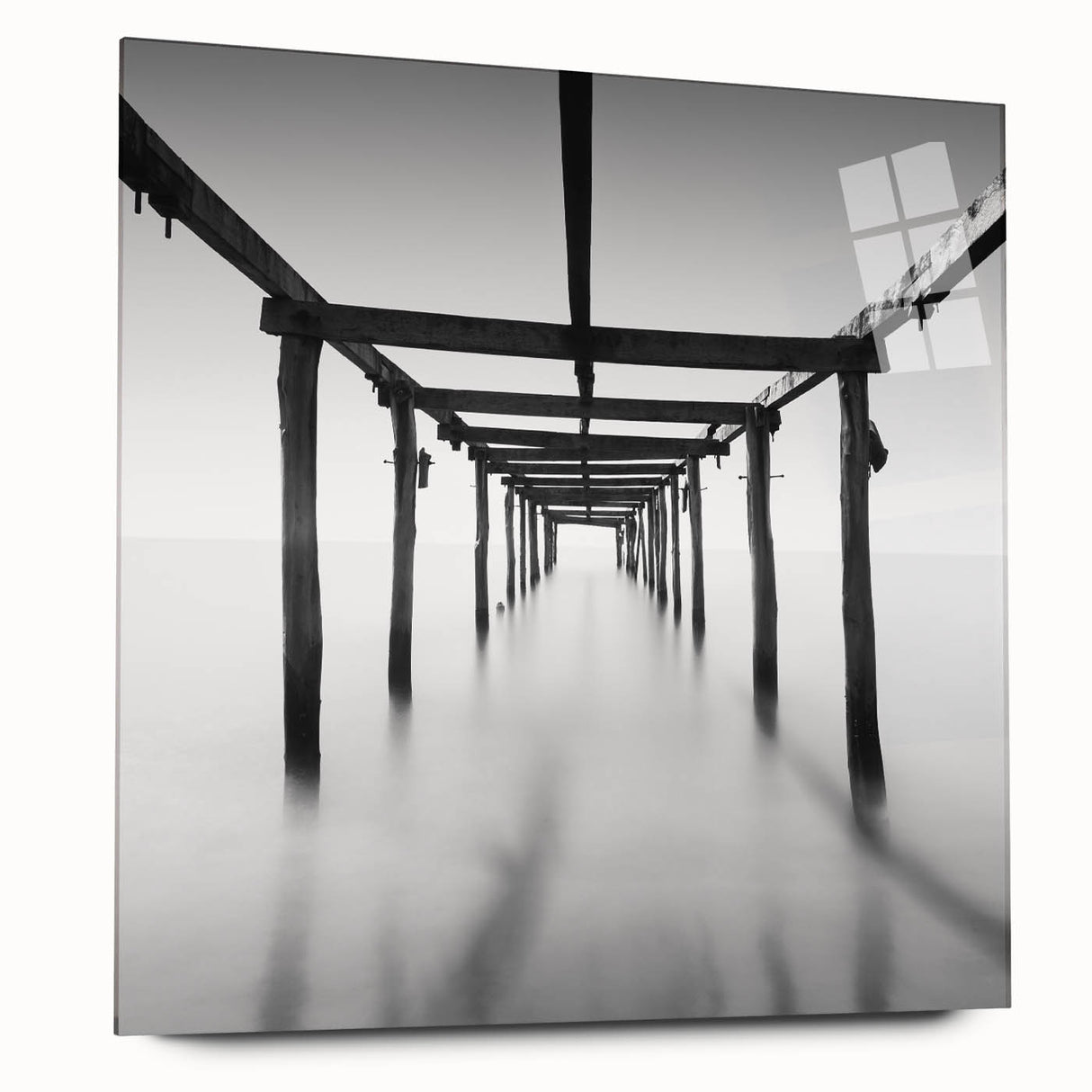 Minimalist Coastal Landscape Art – Pier Perspective in Monochrome