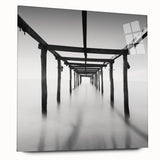 Minimalist Coastal Landscape Art – Pier Perspective in Monochrome