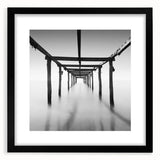 Minimalist Coastal Landscape Art – Pier Perspective in Monochrome