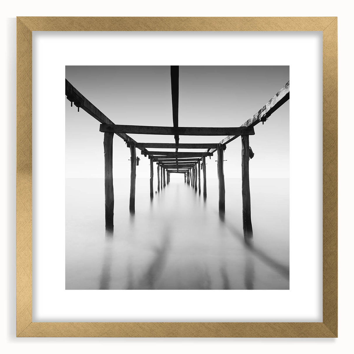 Minimalist Coastal Landscape Art – Pier Perspective in Monochrome