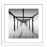 Minimalist Coastal Landscape Art – Pier Perspective in Monochrome