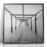 Minimalist Coastal Landscape Art – Pier Perspective in Monochrome