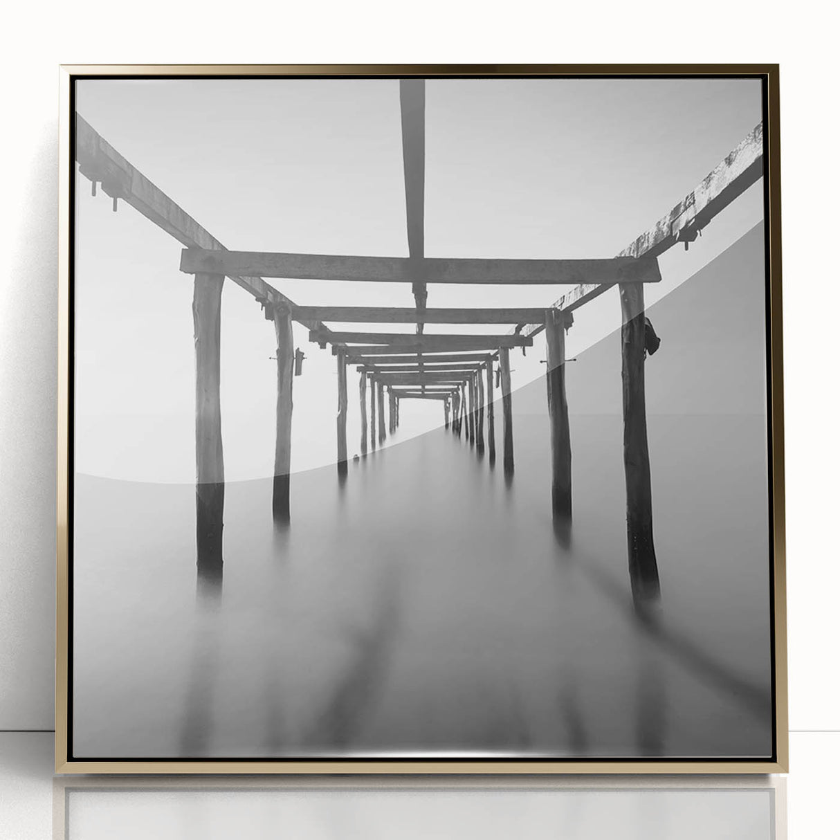 Minimalist Coastal Landscape Art – Pier Perspective in Monochrome