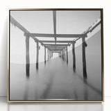Minimalist Coastal Landscape Art – Pier Perspective in Monochrome