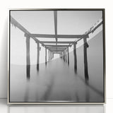 Minimalist Coastal Landscape Art – Pier Perspective in Monochrome