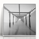 Minimalist Coastal Landscape Art – Pier Perspective in Monochrome