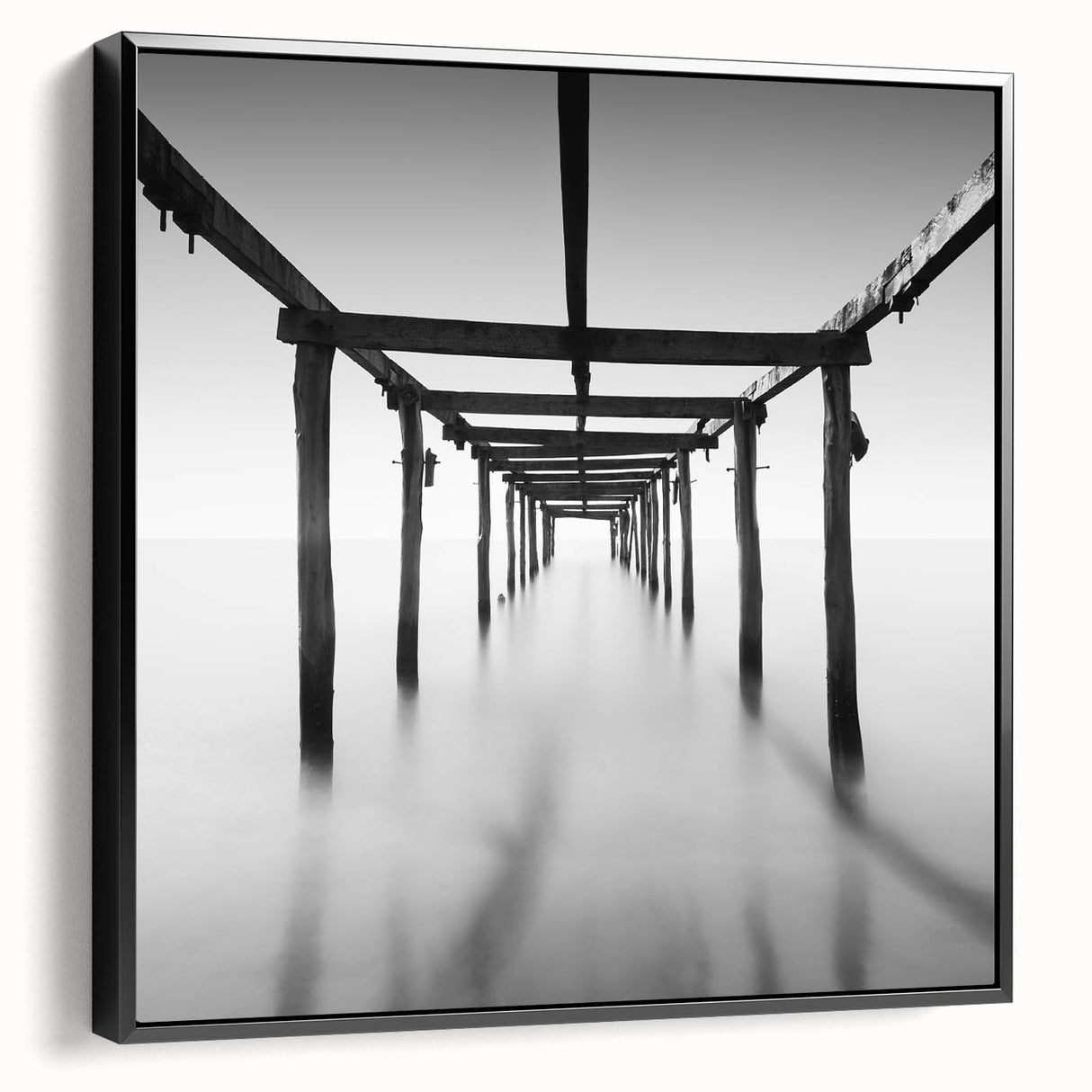 Minimalist Coastal Landscape Art – Pier Perspective in Monochrome