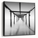 Minimalist Coastal Landscape Art – Pier Perspective in Monochrome