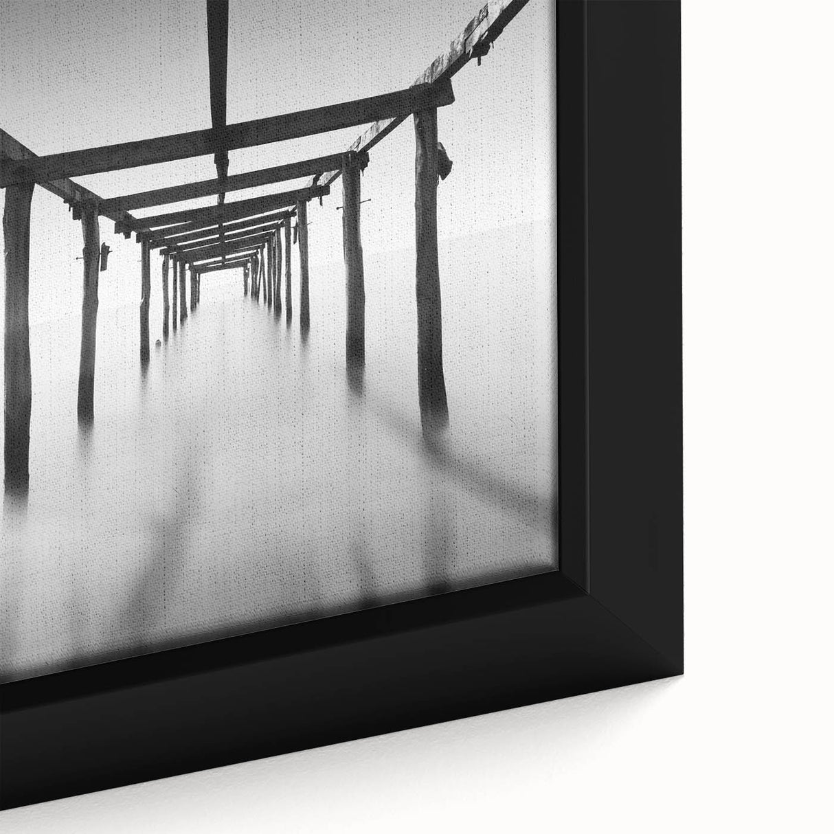Minimalist Coastal Landscape Art – Pier Perspective in Monochrome