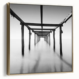 Minimalist Coastal Landscape Art – Pier Perspective in Monochrome