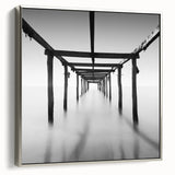 Minimalist Coastal Landscape Art – Pier Perspective in Monochrome