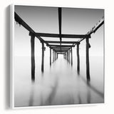 Minimalist Coastal Landscape Art – Pier Perspective in Monochrome