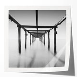 Minimalist Coastal Landscape Art – Pier Perspective in Monochrome