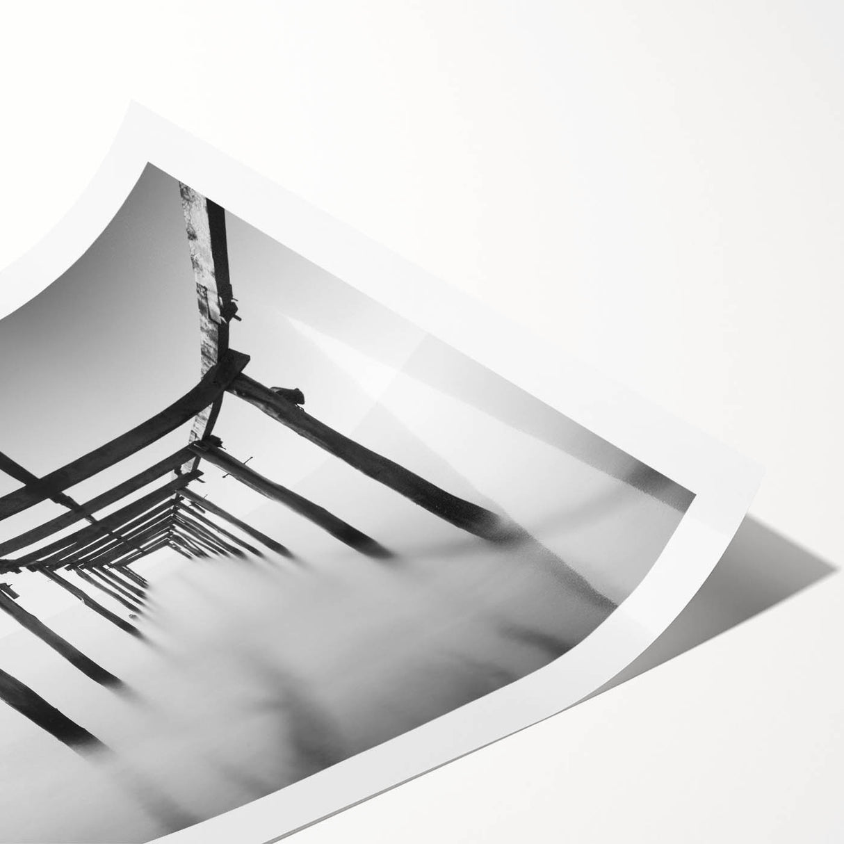 Minimalist Coastal Landscape Art – Pier Perspective in Monochrome