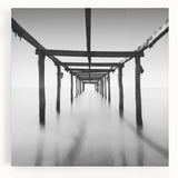 Minimalist Coastal Landscape Art – Pier Perspective in Monochrome
