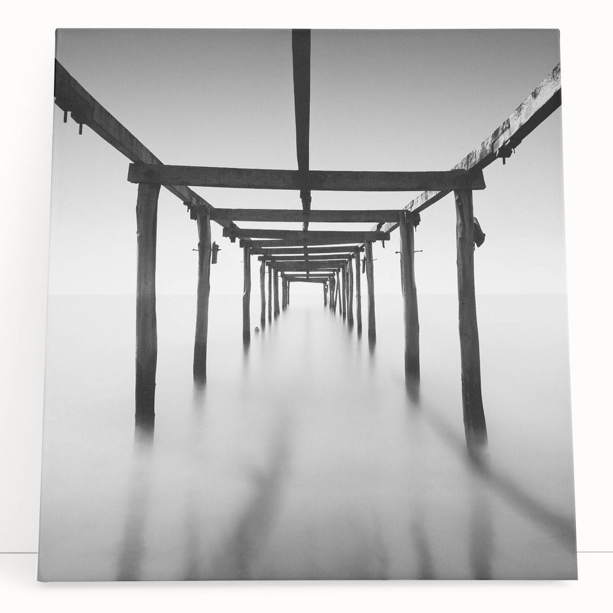 Minimalist Coastal Landscape Art – Pier Perspective in Monochrome