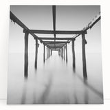 Minimalist Coastal Landscape Art – Pier Perspective in Monochrome