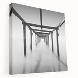 Minimalist Coastal Landscape Art – Pier Perspective in Monochrome