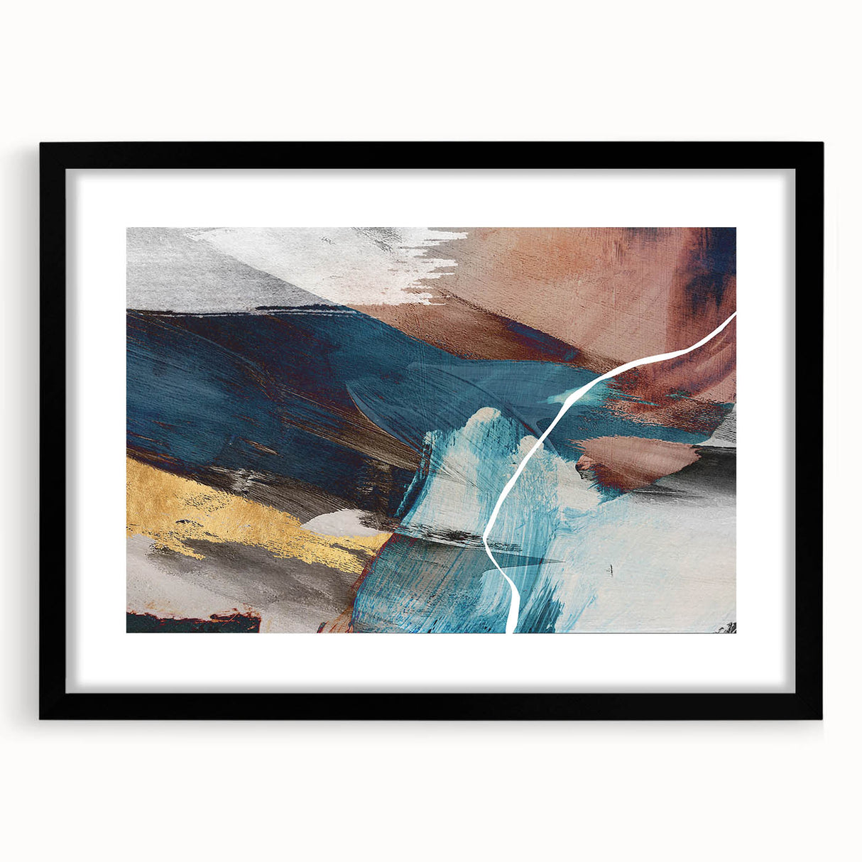 Geometric Abstract Painting - Navy Blue & Gold Wall Art