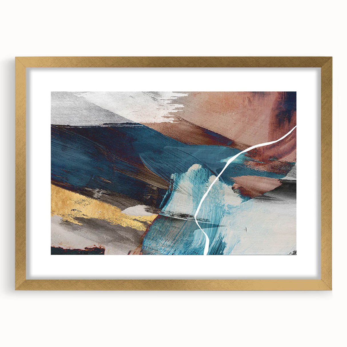 Geometric Abstract Painting - Navy Blue & Gold Wall Art