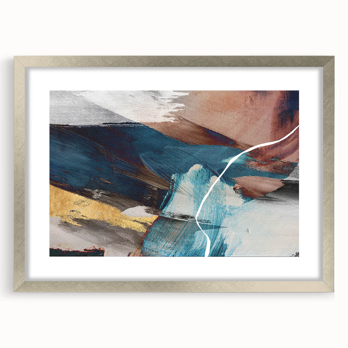 Geometric Abstract Painting - Navy Blue & Gold Wall Art