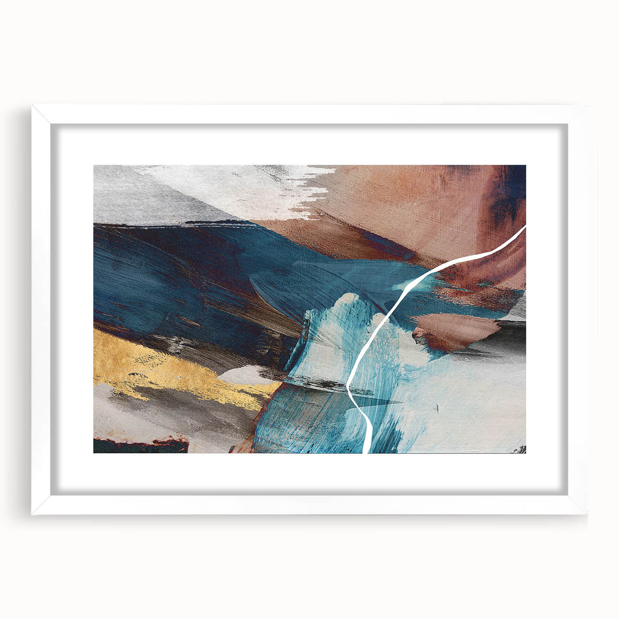 Geometric Abstract Painting - Navy Blue & Gold Wall Art
