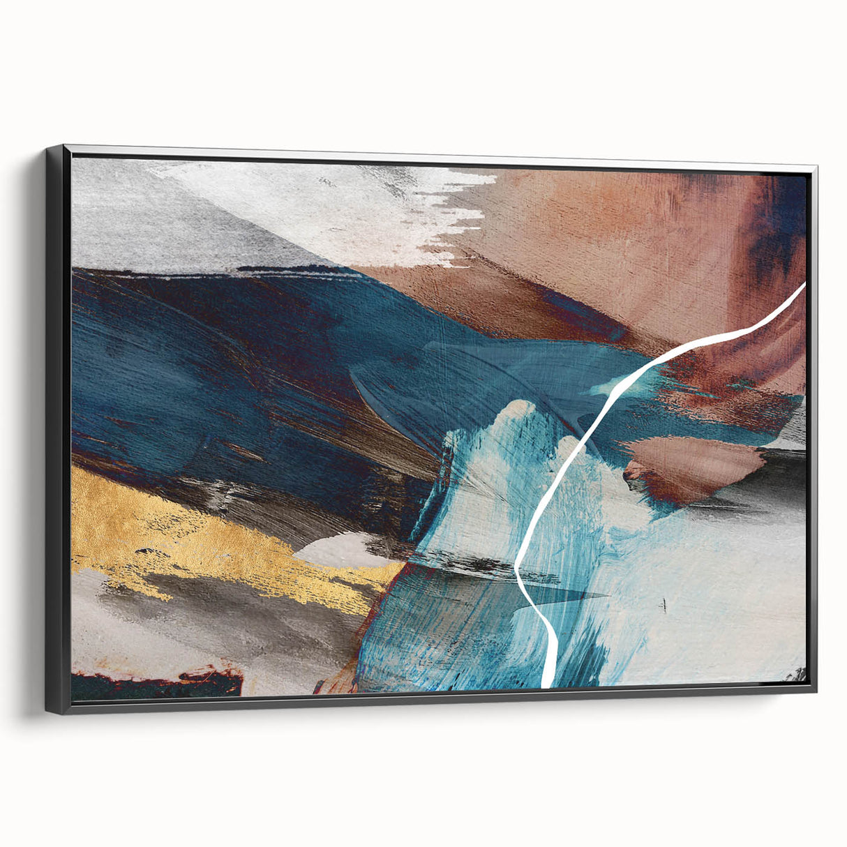 Geometric Abstract Painting - Navy Blue & Gold Wall Art