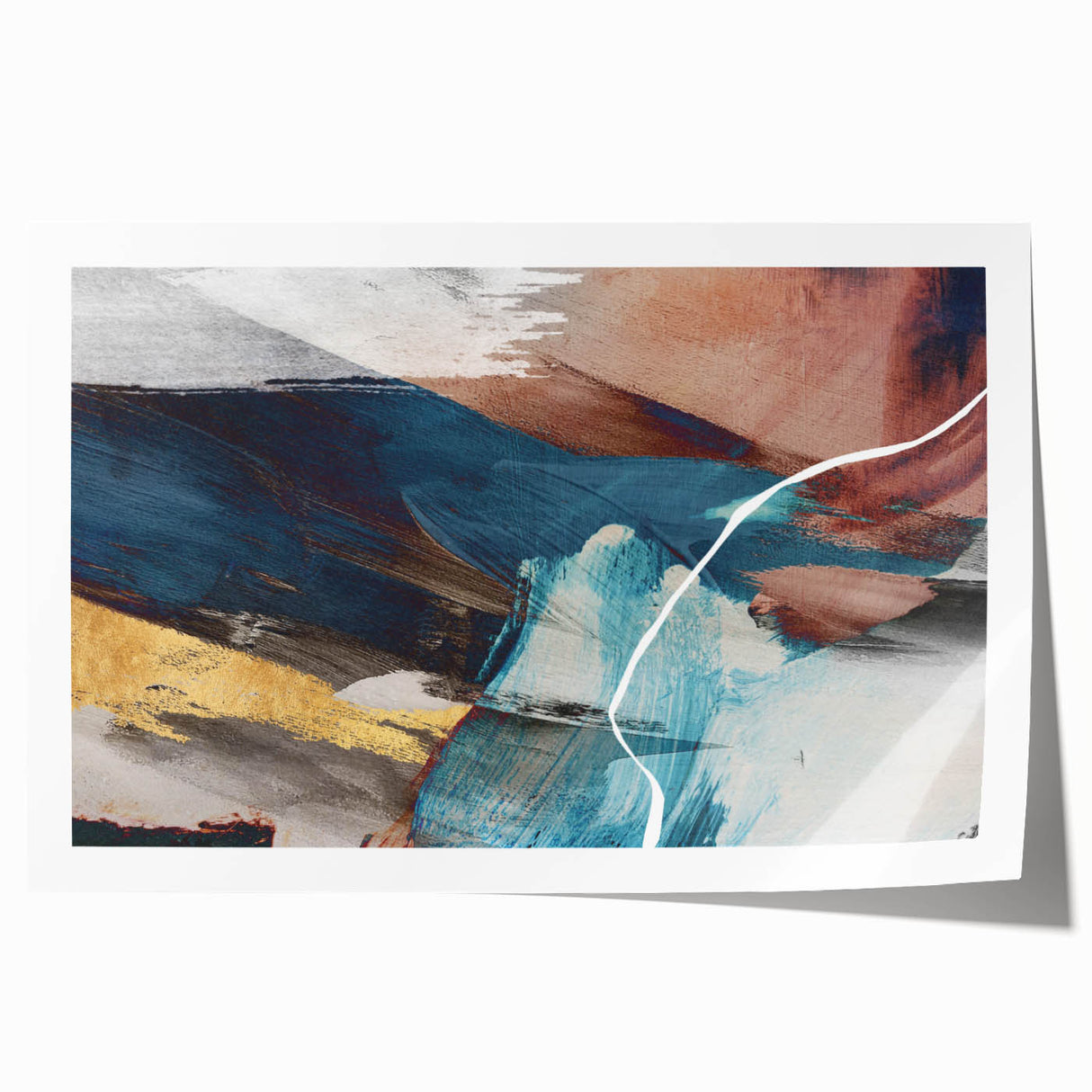 Geometric Abstract Painting - Navy Blue & Gold Wall Art