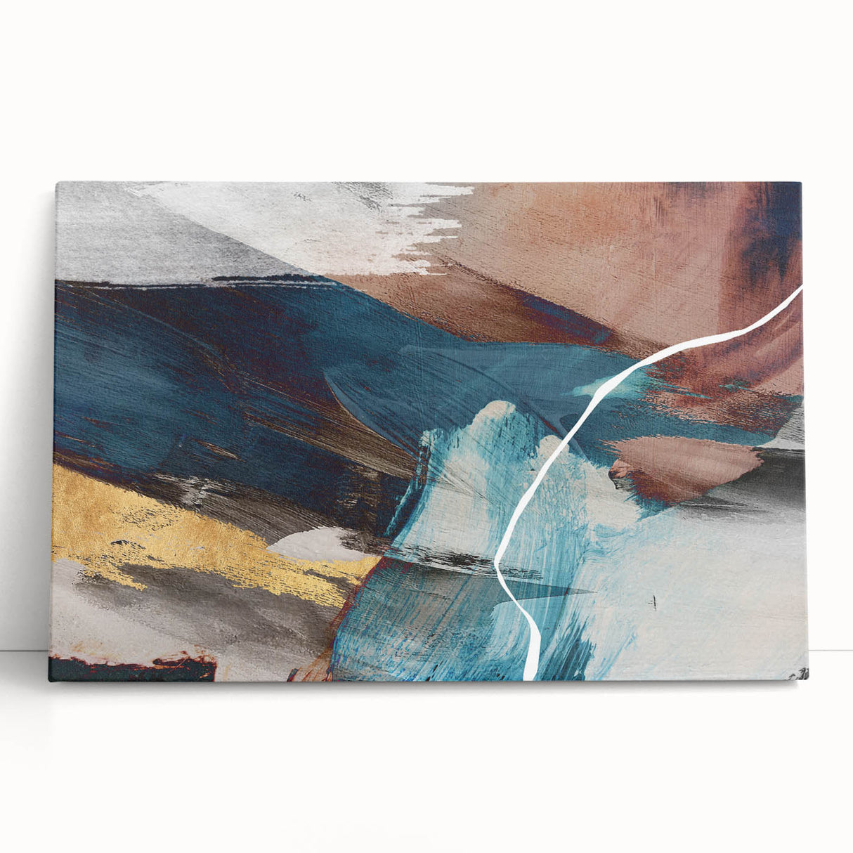 Geometric Abstract Painting - Navy Blue & Gold Wall Art
