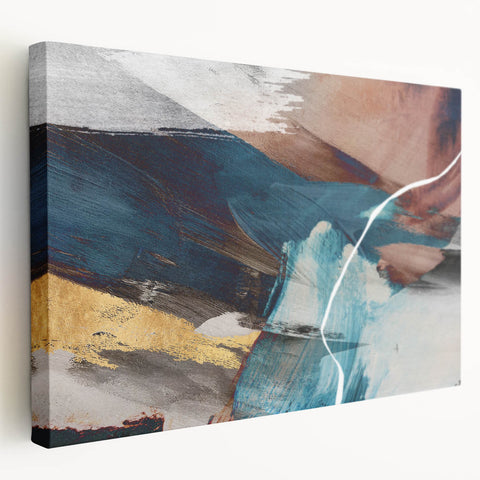 Geometric Abstract Painting - Navy Blue & Gold Wall Art