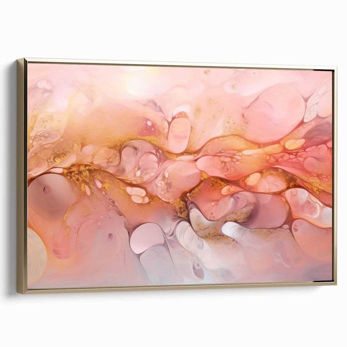 Abstract Fluid Canvas Art – Peach & Gold Modern Wall Decor