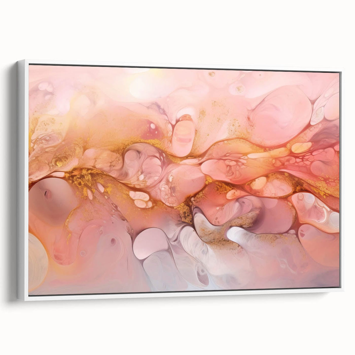 Abstract Fluid Canvas Art – Peach & Gold Modern Wall Decor
