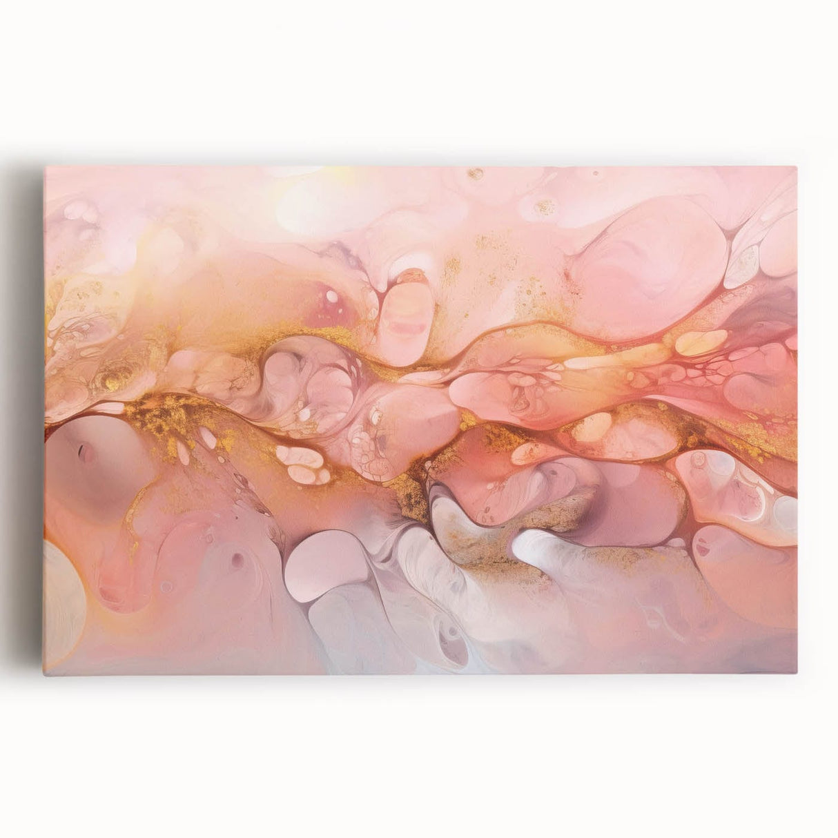 Abstract Fluid Canvas Art – Peach & Gold Modern Wall Decor