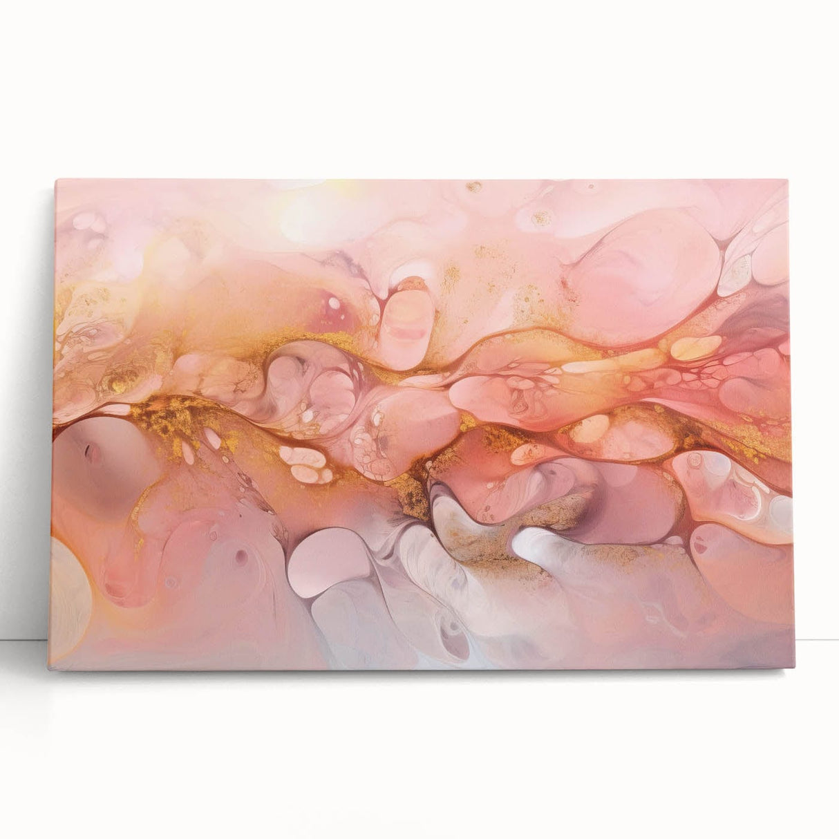 Abstract Fluid Canvas Art – Peach & Gold Modern Wall Decor