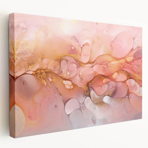 Abstract Fluid Canvas Art – Peach & Gold Modern Wall Decor