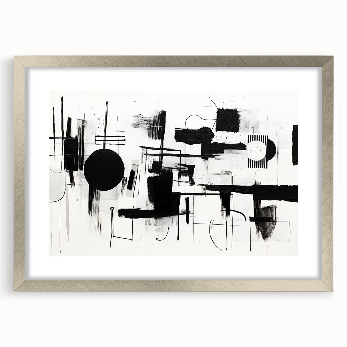 Minimalist Black and White Abstract Wall Art - Geometric Canvas