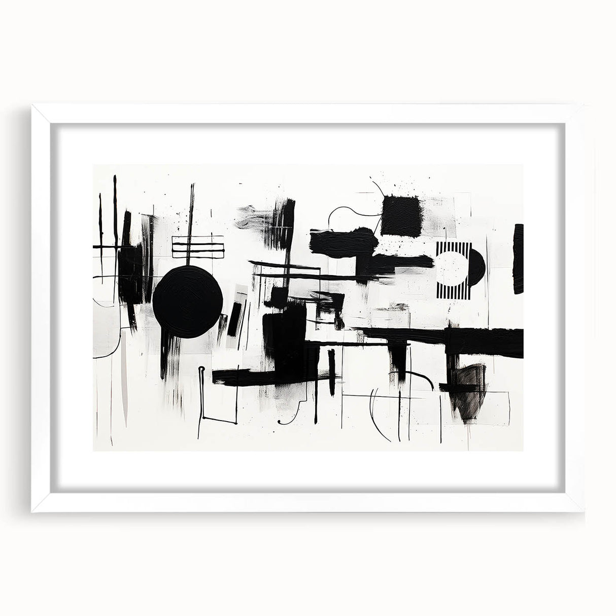 Minimalist Black and White Abstract Wall Art - Geometric Canvas