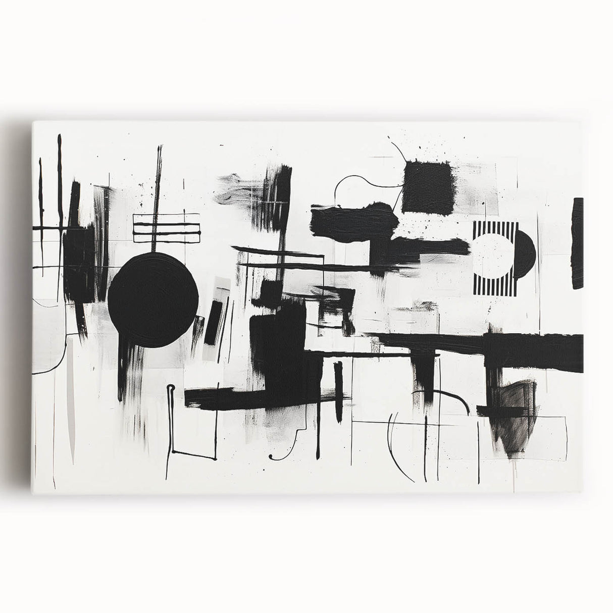 Minimalist Black and White Abstract Wall Art - Geometric Canvas